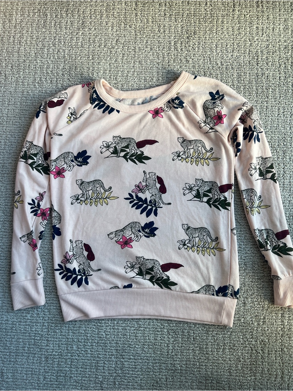 Anthropologie Pink Sweatshirt with Multicolor Floral & Cheetah Print